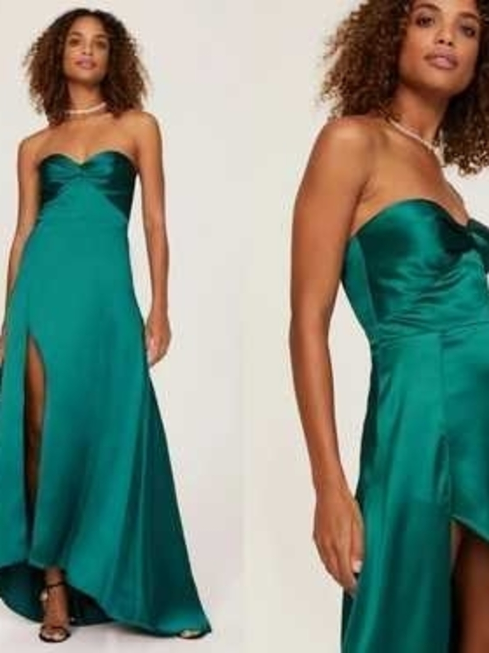 Elle Zeitoune Strapless Emerald Satin Evening Gown